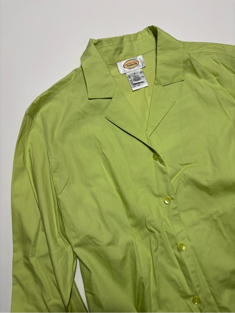 Talbots Green Cotton Button Up With 3/4 Sleeves & Cinch Waist Drawstring